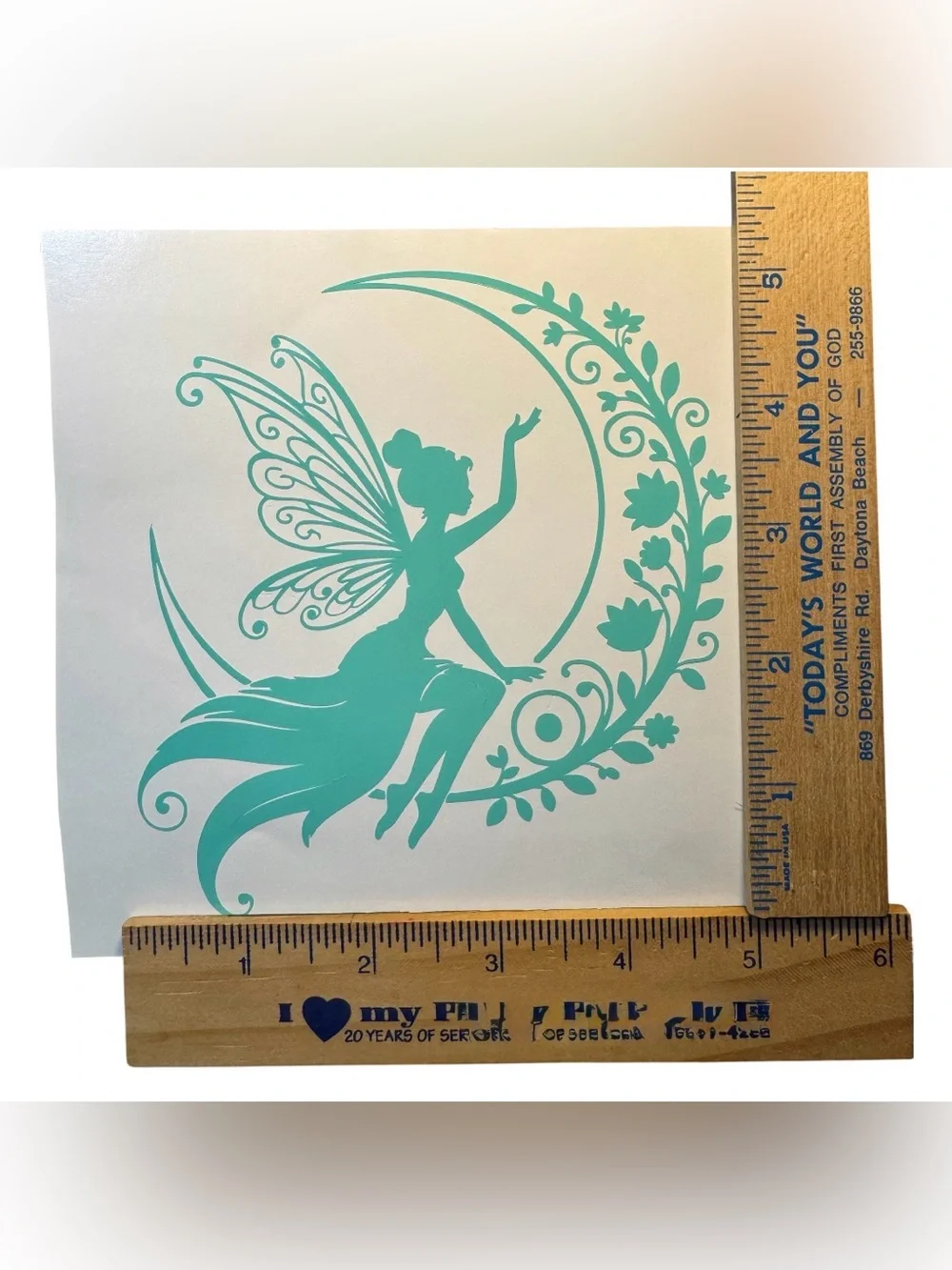 Fairy On Moon Flowers Mint Green Vinyl Car Window Laptop Decal Bumper Sticker